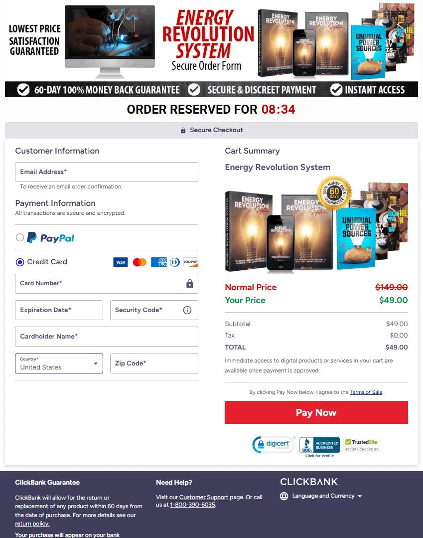 Energy Revolution System Secured Order Form